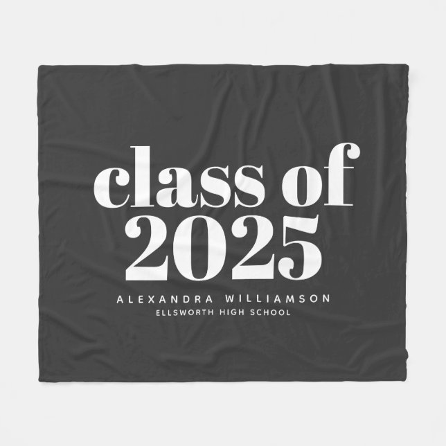 Klasse 2023 Retro Typografie Schwarz Personalisier Fleecedecke (Vorderseite (Horizontal))