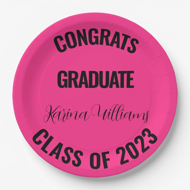 Klasse 2023 Rosa Abschluss Uni Party Pappteller (Vorderseite)