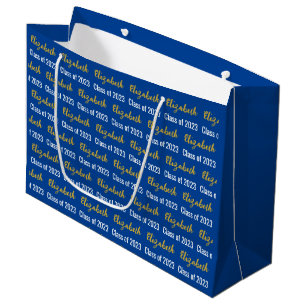 Klasse 2023 und Graduate's Name Blue White Gold Große Geschenktüte
