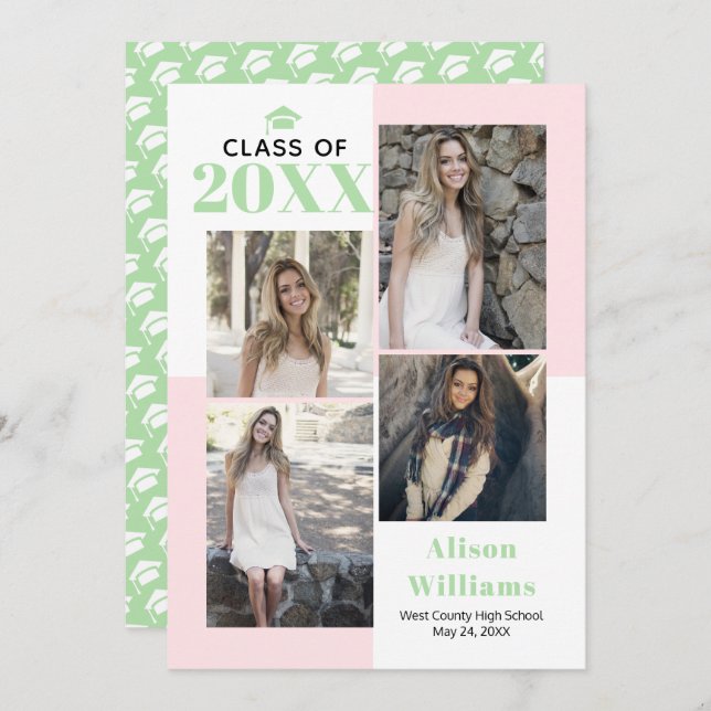 Klasse 2023: vier Fotos, rot, Minze Abschluss Ankündigung (Vorne/Hinten)