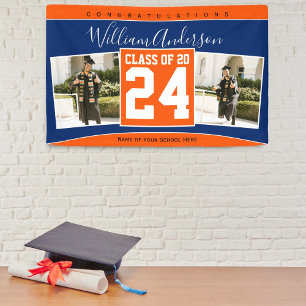 Klasse 2024 Blau Orange Abschlussfoto Banner