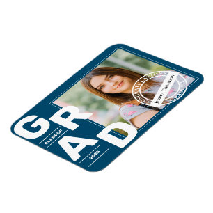 Klasse 2024 Blue Bold Schriftart Foto Abschluss Magnet