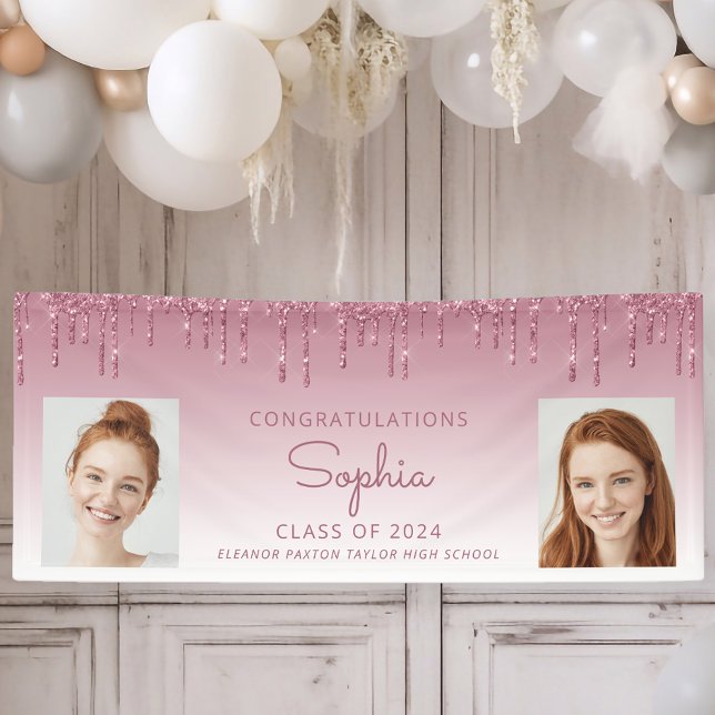 Klasse 2024 Burgund Glitzer 2-Foto Abschluss Banner (Von Creator hochgeladen)