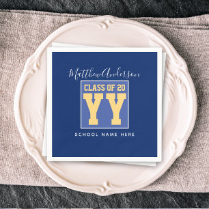 Klasse 2024 Elegant Royal Blue & Gold Abschluss Serviette