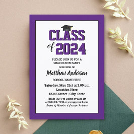 Klasse 2024 Eleganter Royal Lila Abschluss Einladung