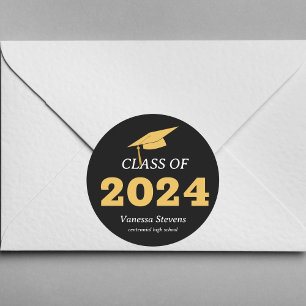 Klasse 2024 Elegantes Schwarzes Gold Personalisier Runder Aufkleber