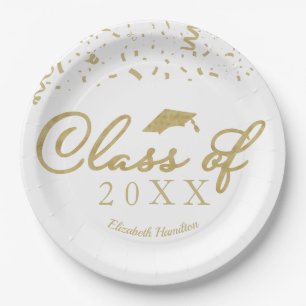 Klasse 2024 Goldschrift Abschlussfeier Weiß Pappteller