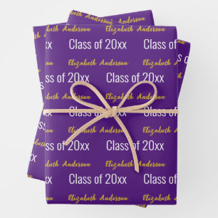 Klasse 2024 Grad Lila Weißes Gold Geschenkpapier Set