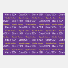 Klasse 2024 Grad Lila Weißes Gold Geschenkpapier Set