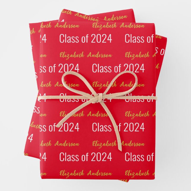 Klasse 2024 Grad Vollständiger Name Red White Gold Geschenkpapier Set (Beispiel)