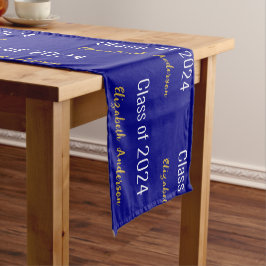 Klasse 2024 Grads Full Name Navy Blue White Gold Kurzer Tischläufer