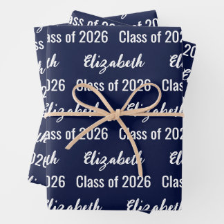 Klasse 2024 Graduate Name Dark Blue and White Geschenkpapier Set