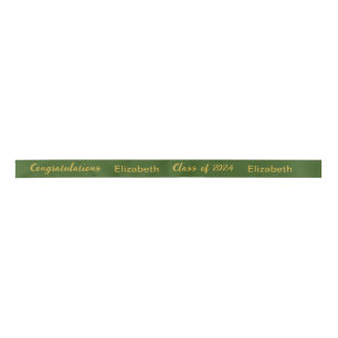 Klasse 2024 Graduate Name Dark Green Gold Script Satinband
