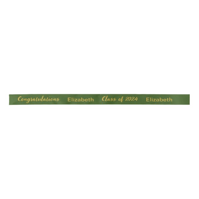 Klasse 2024 Graduate Name Dark Green Gold Script Satinband (Vorderseite)