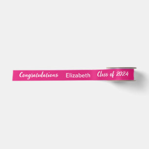 Klasse 2024 Graduate Name Hot Pink White Script Satinband