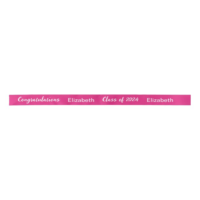 Klasse 2024 Graduate Name Hot Pink White Script Satinband (Vorderseite)