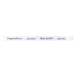 Klasse 2024 Graduate Name White and Blue Script Satinband