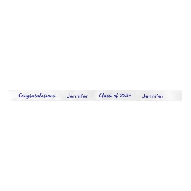 Klasse 2024 Graduate Name White and Blue Script Satinband (Vorderseite)