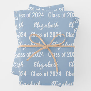 Klasse 2024 Graduate's Name Baby Blue and White Geschenkpapier Set