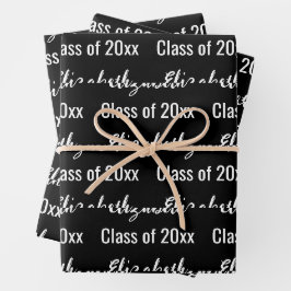 Klasse 2024 Graduate's Name Black and White Geschenkpapier Set