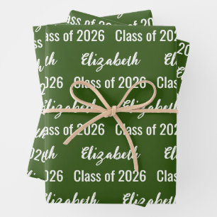 Klasse 2024 Graduate's Name Dark Green and White Geschenkpapier Set