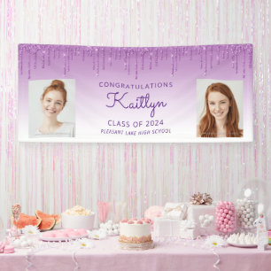 Klasse 2024 Lila Glitzer 2-Foto-Abschluss Banner