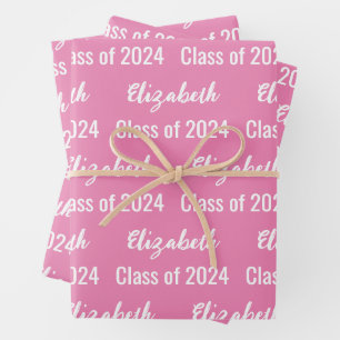 Klasse 2024 Name des Absolventen Rosa und Weiß Geschenkpapier Set