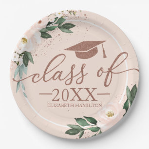 Klasse 2024: Pink Blush Floral Graduation Party Pappteller