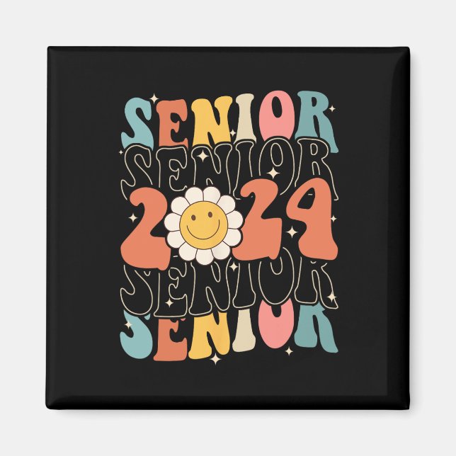 Klasse 2024 Retro Groovy Senioren Gra Magnet (Vorne)