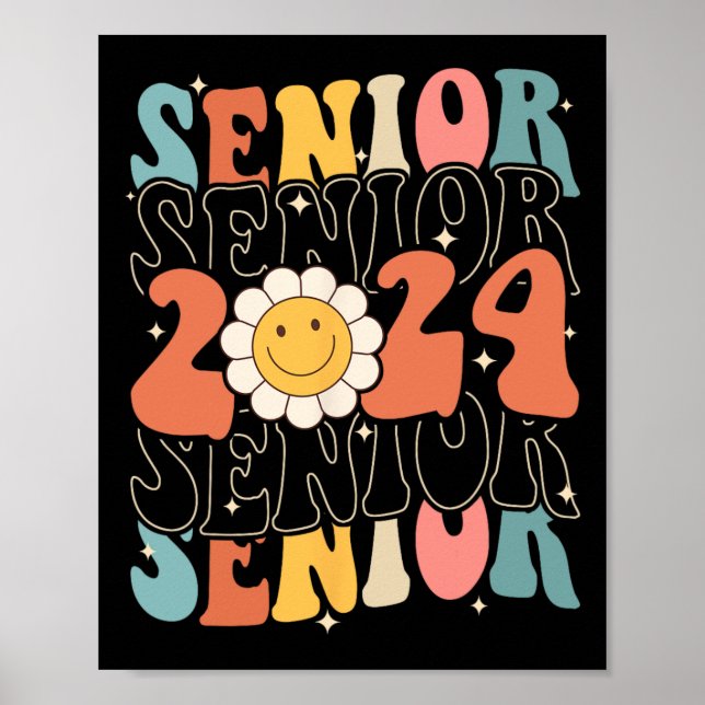 Klasse 2024 Retro Groovy Senioren Gra Poster (Vorne)