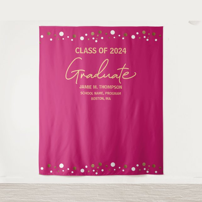 Klasse 2024 Rosa Hintergrund Abschluss Wandteppich (Vorderseite)