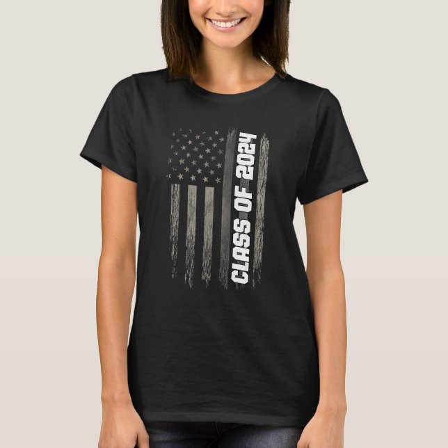 Klasse 2024 Senior 2024 Abschluss American Flag T-Shirt (Vorderseite)