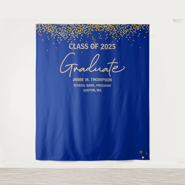 Klasse 2025 Abschluss Royal Blue Gold Confetti Wandteppich (Vorderseite)