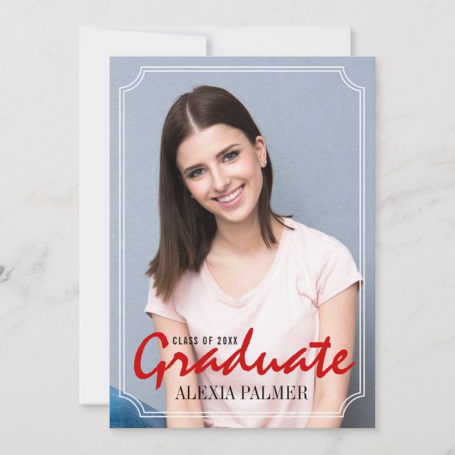 Klasse 2025 Absolvent einfache Rot handschriftlich Einladung (Vorderseite)