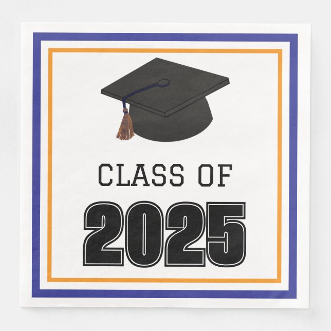 Klasse 2025 Blau und Orange Serviette (Vorderseite)