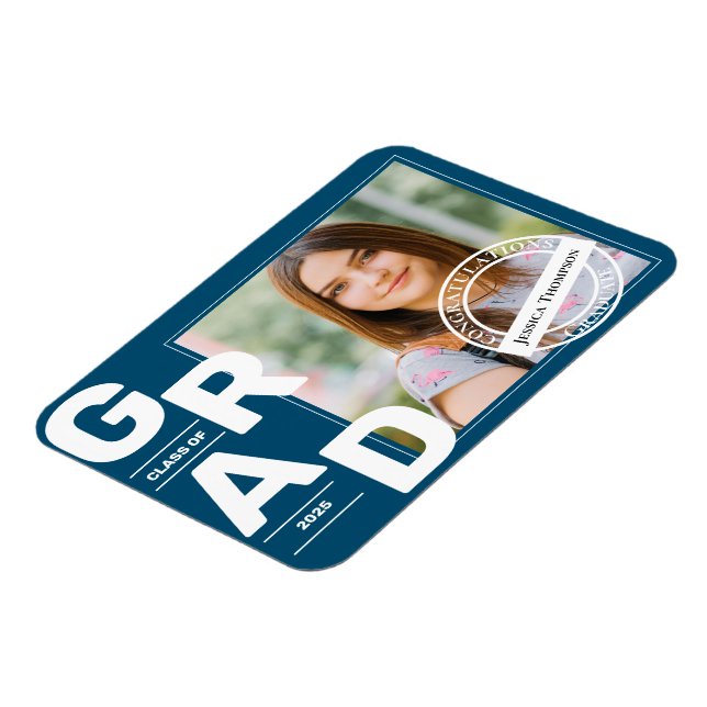 Klasse 2025 Blue Bold Schriftart Foto Abschluss Magnet (Linke Seite)