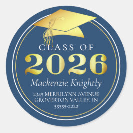 Klasse 2025 Elegant Blue Gold Rücksendeadresse Runder Aufkleber