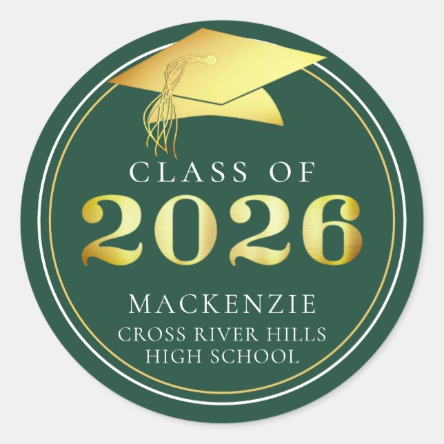 Klasse 2025 Elegant Dunkelgrün Personalisiert Runder Aufkleber (Vorderseite)