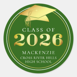 Klasse 2025 Elegant Green Gold Personalisiert Runder Aufkleber