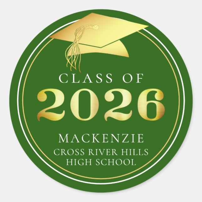 Klasse 2025 Elegant Green Gold Personalisiert Runder Aufkleber (Vorderseite)