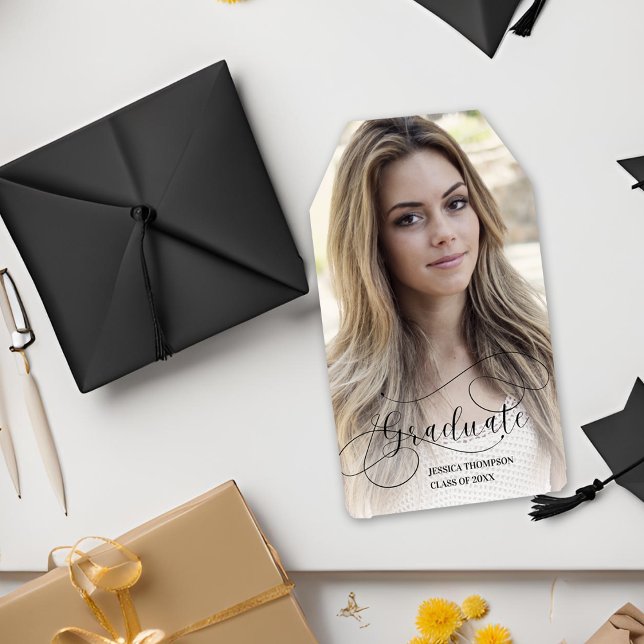 Klasse 2025 Elegant Script Grad Foto Abschluss Geschenkanhänger (Class of 2025 Elegant Script Grad Photo Graduation Gift Tags)