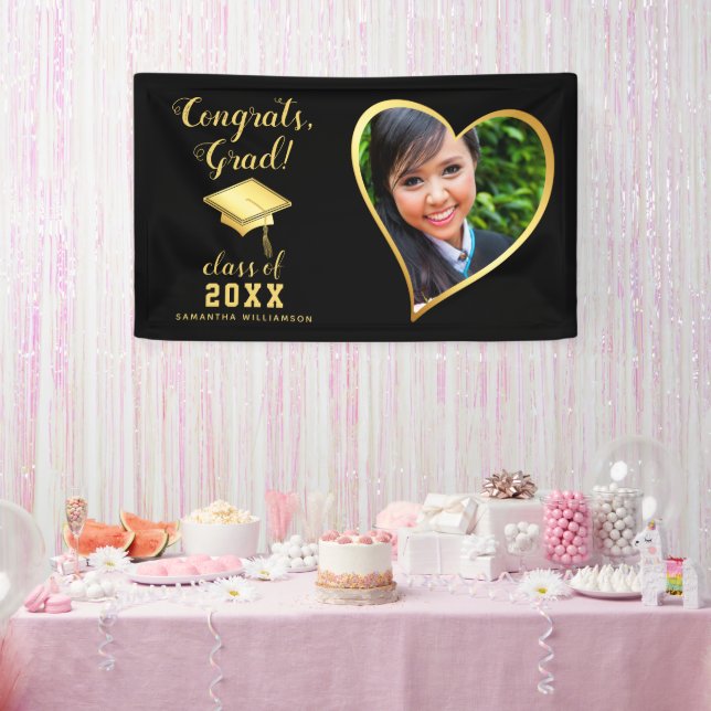 Klasse 2025 Grad Foto Black and Gold Abschluss Banner (Party)