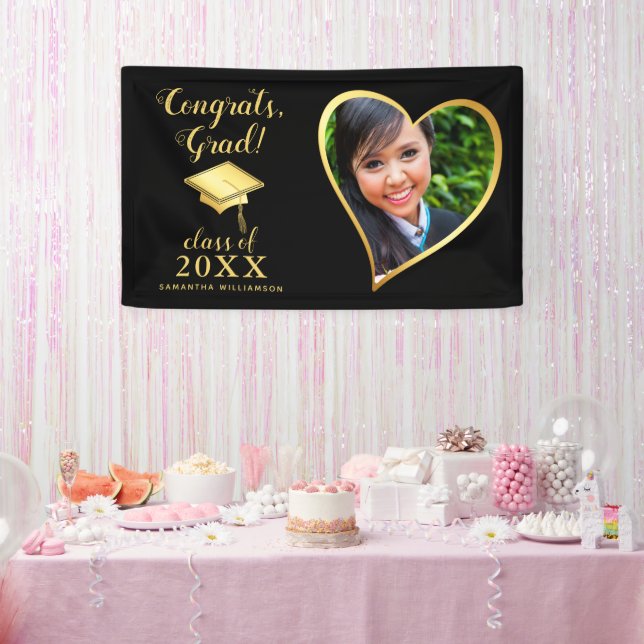 Klasse 2025 Grad Foto Black and Gold Abschluss Banner (Party)