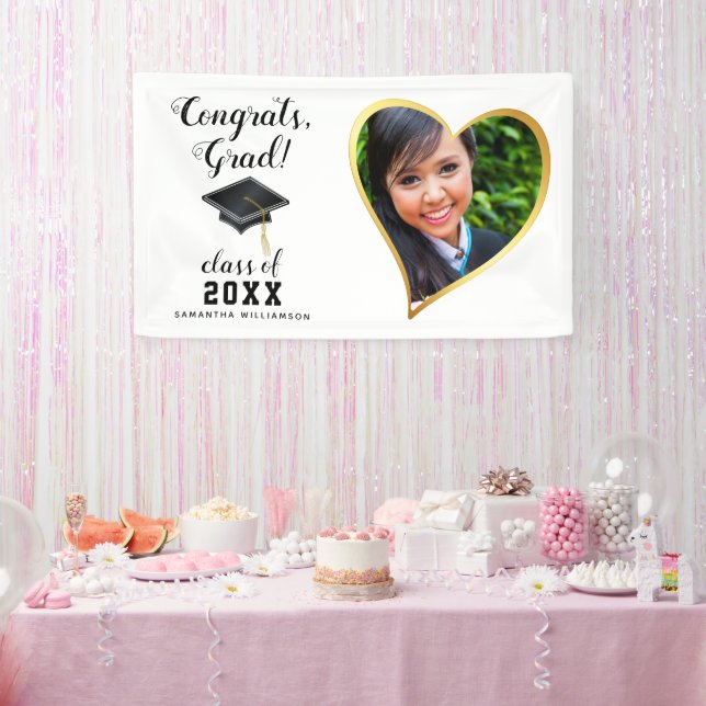 Klasse 2025 Grad Foto White Black Gold Abschluss Banner (Party)