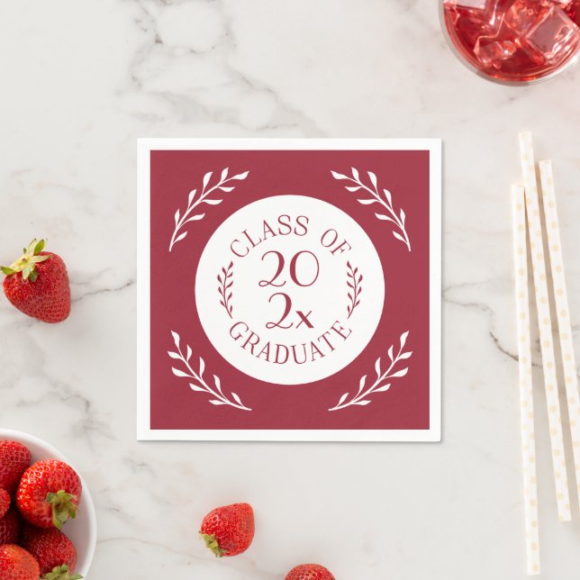 Klasse 2025 Graduate Burgundy White Botanical Serviette (Beispiel)