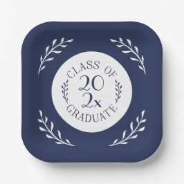 Klasse 2025 Graduate Chic Navy White Botanical Pappteller