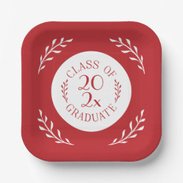 Klasse 2025 Graduate Chic Red White Botanical Pappteller