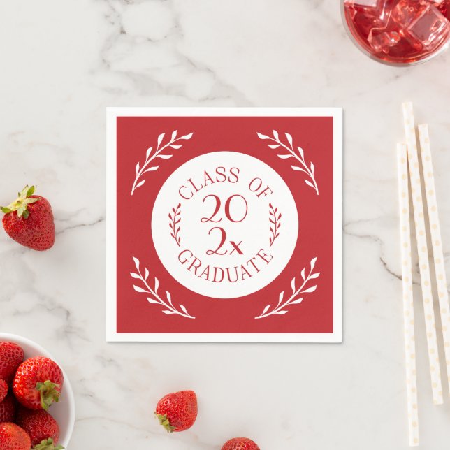 Klasse 2025 Graduate Chic Red White Botanical Serviette (Beispiel)