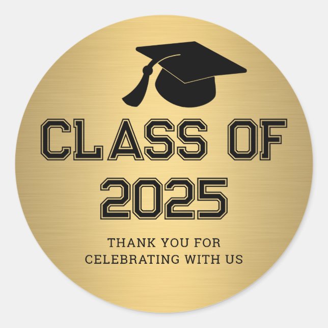 Klasse 2025 Graduate Hat | Danke Gold Runder Aufkleber (Vorderseite)