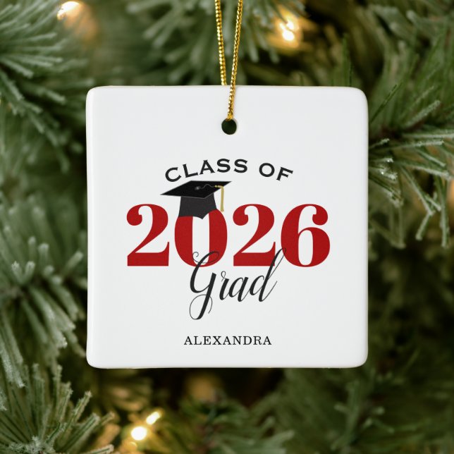 Klasse 2025 Graduate Modern Red and Black Keramikornament (Baum)